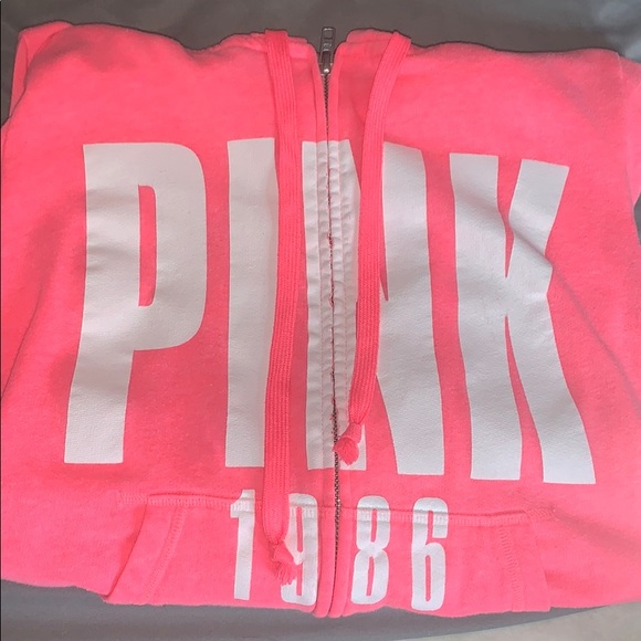 PINK Victoria's Secret Tops - VS Pink neon zip up hoodie